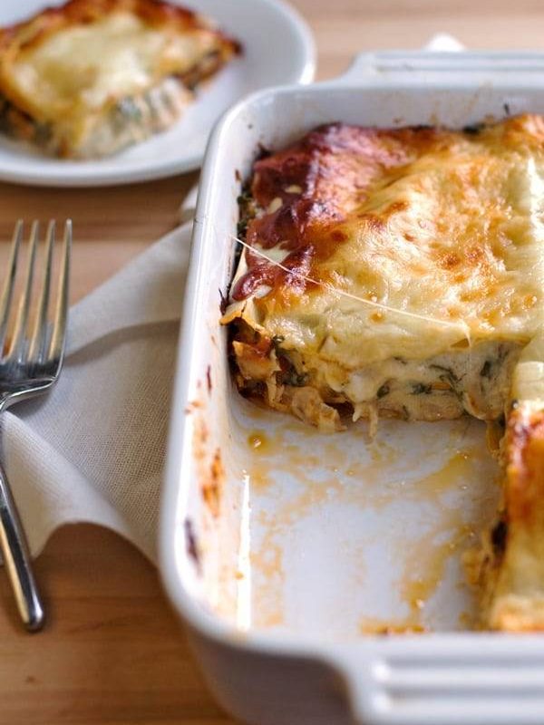 Creamy Chicken Caesar Lasagna - my husband's new favorite! | pinchofyum.com