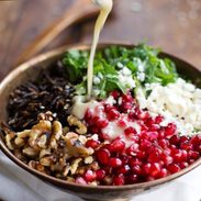 Pomegranate, Kale, and Wild Rice Salad with Walnuts and Feta - a perfect way to freshen up the table this Thanksgiving! | pinchofyum.com