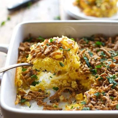 A picture of Creamy Corn Pudding with Crispy Onions and Herbs