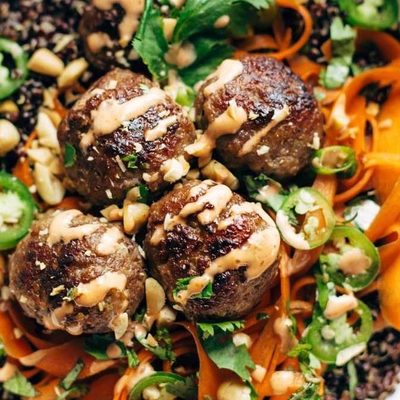 Banh Mi Bowl in a bowl with fork.