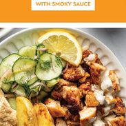 Chicken and potatoes with smoky sauce pin.