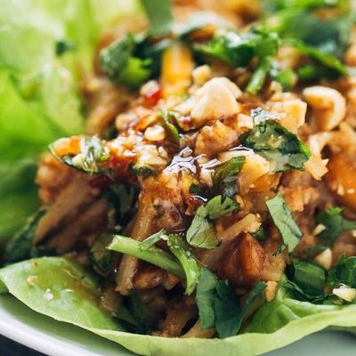 Peanut Chicken Lettuce Wraps on a plate.