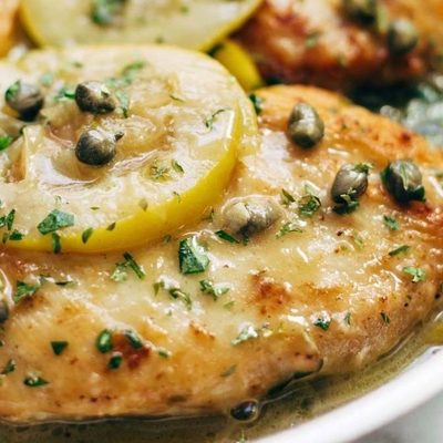 Lemon Chicken Piccata in a pan.