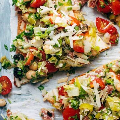 Chopped Salad Pizza in a row.