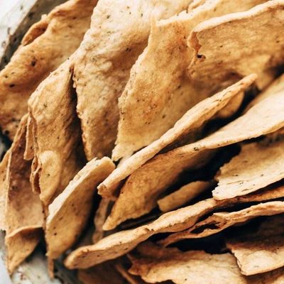 Homemade Flatbread Crackers in a bowl.