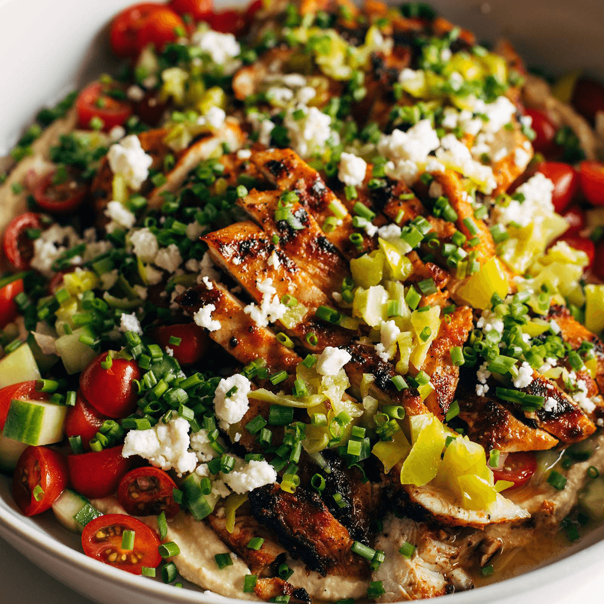 Pepperoncini chicken with hummus.