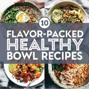 Healthy bowl recipes in a collage.