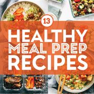 Healthy meal prep recipes in a collage.