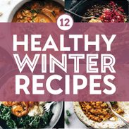 Healthy winter recipes in a collage.