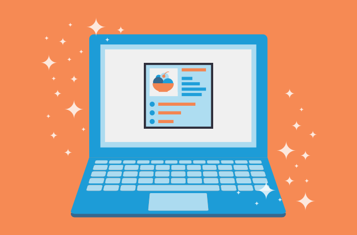 a computer on an orange background with a recipe on screen