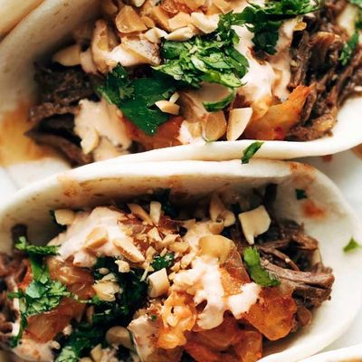 Korean Beef Tacos in a row.