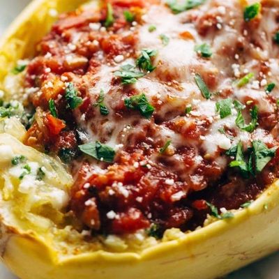 Spaghetti squash boats with lasagna filling.
