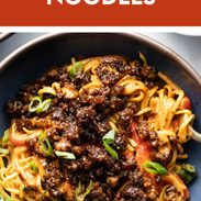 Sticky beef and peanut noodles pin.
