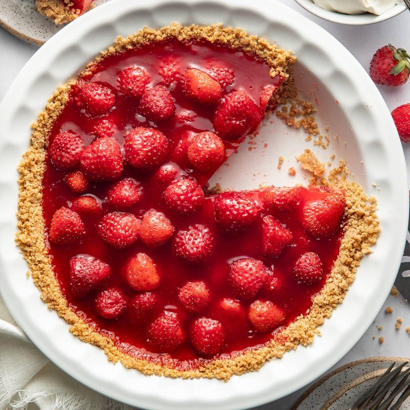 Strawberry pie in a plate.