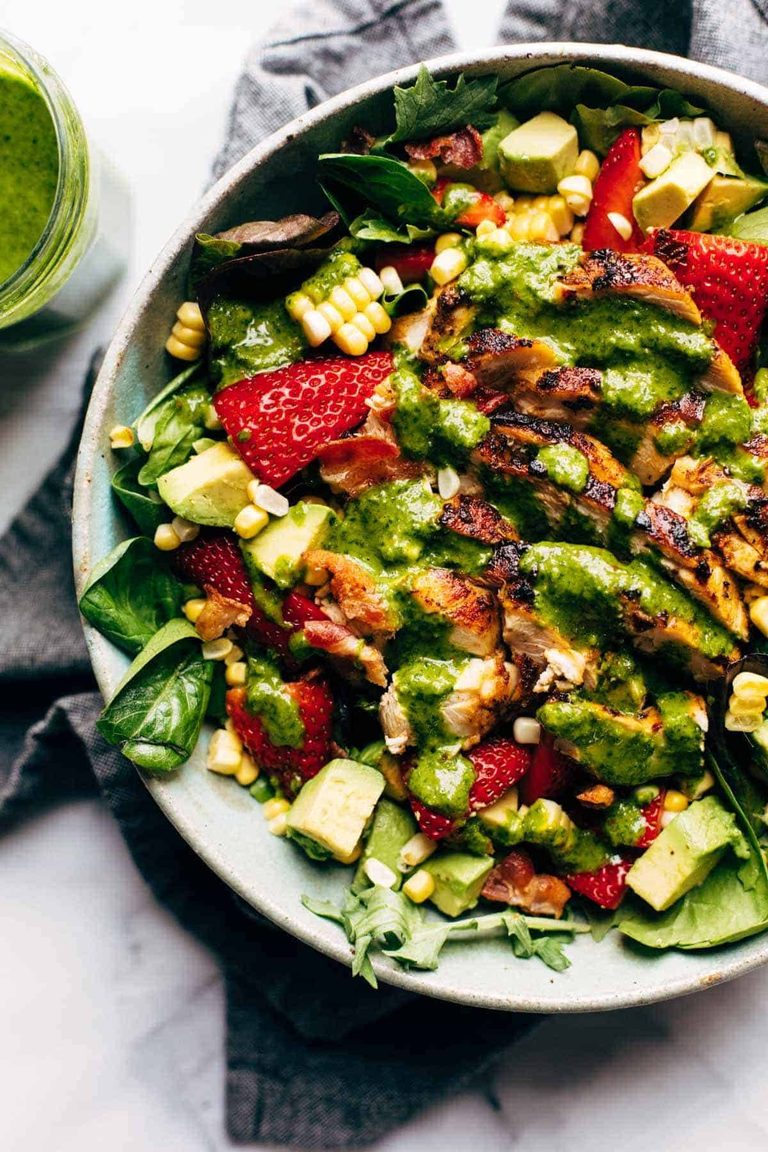 Summer chipotle chicken cobb salad with cilantro vinaigrette.