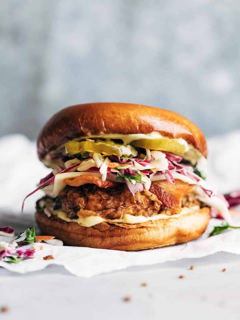 Fried chicken sandwich with slaw.