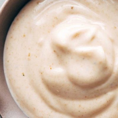 Yum Yum sauce in a bowl with steak.