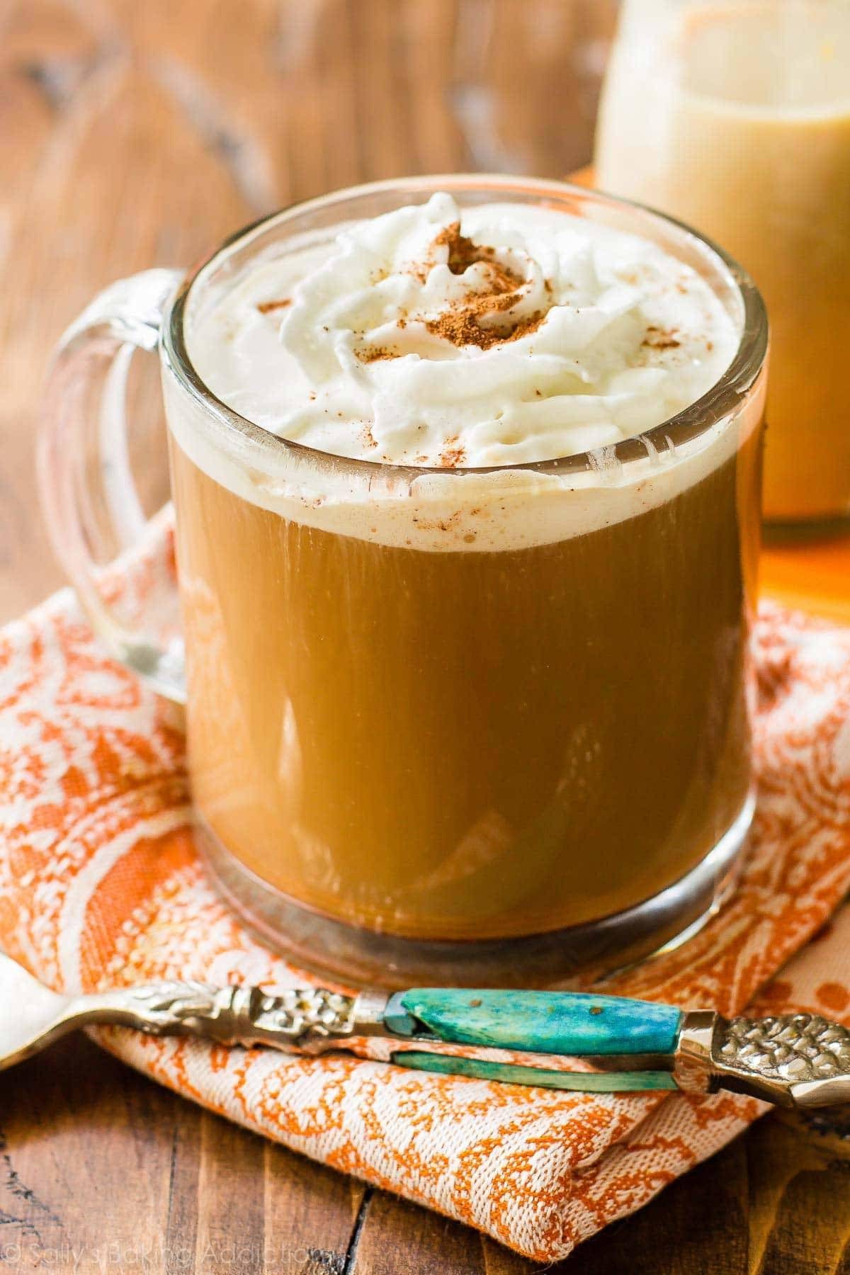 Pumpkin spice coffee creamer in a cup.